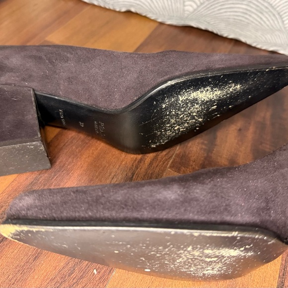 Prada Brown Suede Pointed Block Heel Pumps - Picture 4 of 9